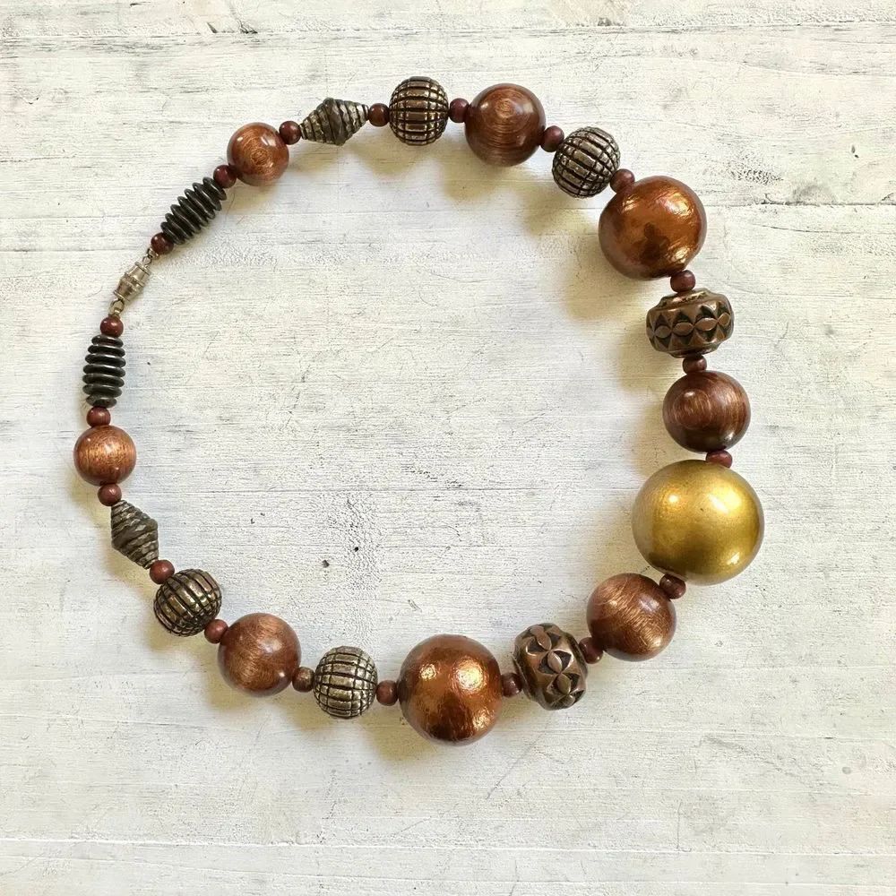 Brown beaded chunky choker necklace